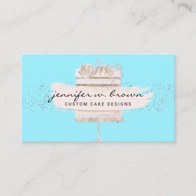 Teal Pink Cake Floral Bakery Pastry Patisserie Business Card (Front)