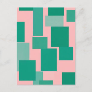 Teal Pink Color Block Pattern Modern Abstract Postcard