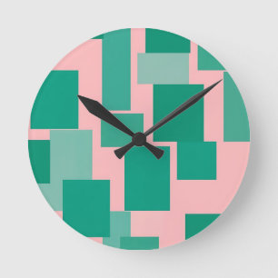 Teal Pink Color Block Pattern Modern Abstract  Round Clock