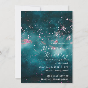Teal & Pink Cosmic Splatter Wedding Invitation