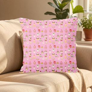 teal pink dualsided coffee cupcake donut pattern cushion