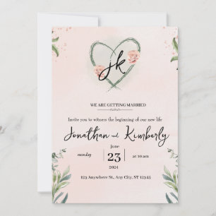 Teal Pink Elegant Floral Watercolor Wedding Invitation