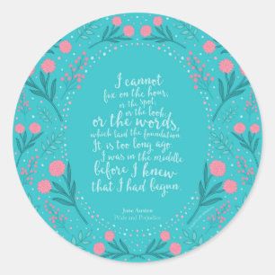 Teal & Pink Floral Jane Austen Pride and Prejudice Classic Round Sticker