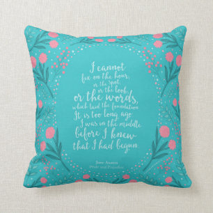 Teal & Pink Floral Jane Austen Pride and Prejudice Cushion