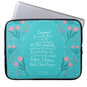 Teal & Pink Floral Jane Austen Pride and Prejudice Laptop Sleeve