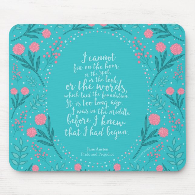 Teal & Pink Floral Jane Austen Pride and Prejudice Mouse Mat (Front)
