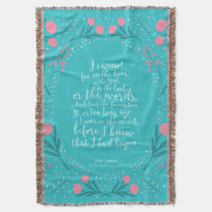Teal & Pink Floral Jane Austen Pride and Prejudice Throw Blanket