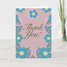 Teal Pink Floral Thank You Card