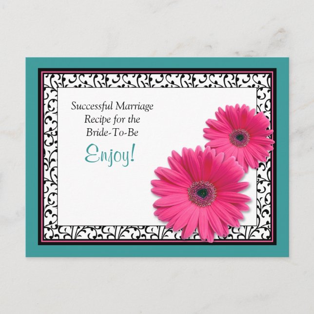 Teal Pink Gerbera Successful Marriage Recipe Card (Front)