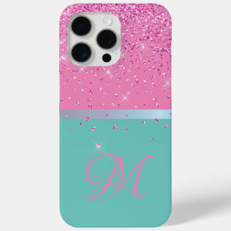 Teal & Pink Glitter Monogram iPhone Sampsung case