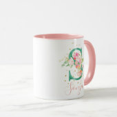 Teal Pink Gold Watercolor Floral Monogram S Mug (Front Right)