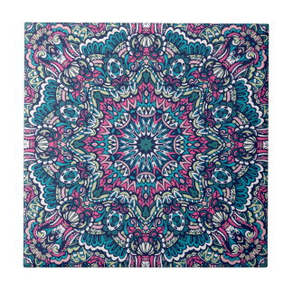 Teal, Pink, Green & Navy Vibrant  Boho Mandala Tile