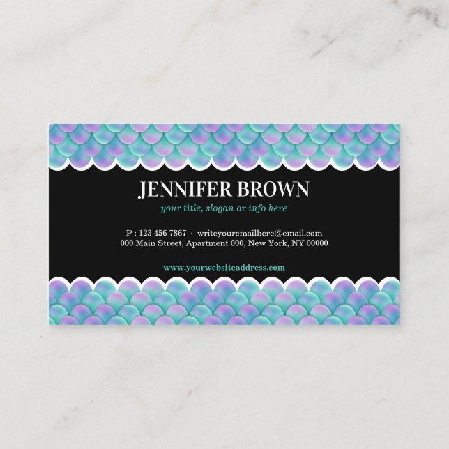 Teal Pink Holographic Mermaid Tail Business Card (Back)