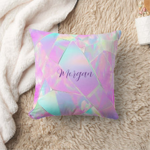 Teal & Pink Iridescent Design, Script Name Cushion