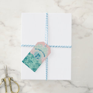 Teal Pink Mermaid Ocean Waves Birthday Party Girl Gift Tags