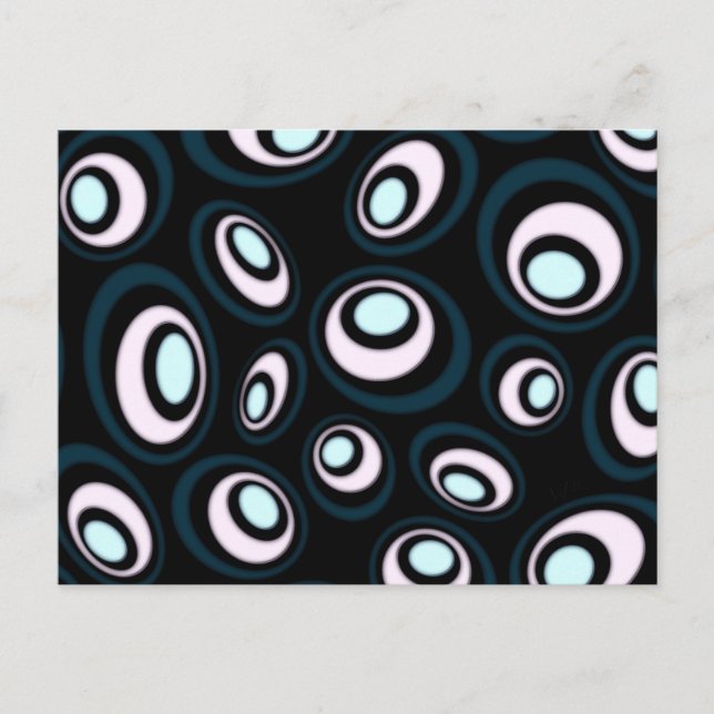 Teal & Pink Offset Retro Ovals Postcard (Front)