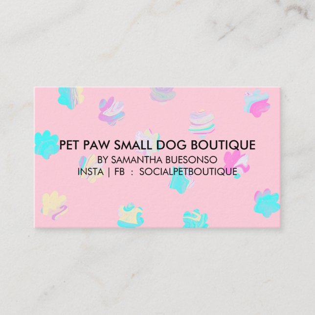 Teal pink paw boarding dogs pet groomer business card (Front)