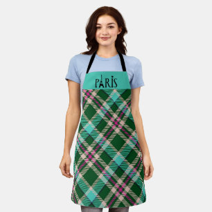 Teal & Pink Plaid Paris Apron