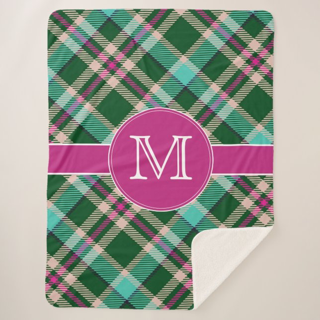 Teal & Pink Plaid Sherpa Blanket (Front)