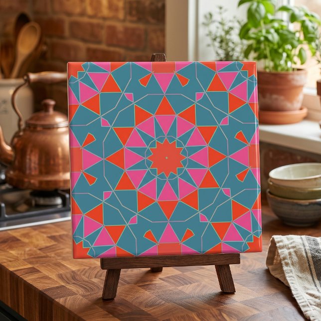 Teal Pink & Red Stylish Mosaic Geometric Pattern Tile (Creator Uploaded)