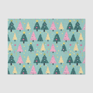Teal Pink Retro Christmas Trees Tissue Paper