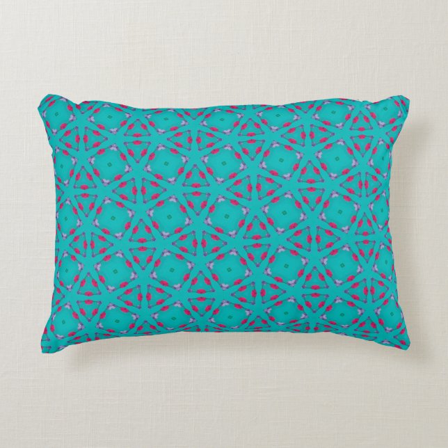 Teal Pink Retro Floral Accent Pillow (Front)