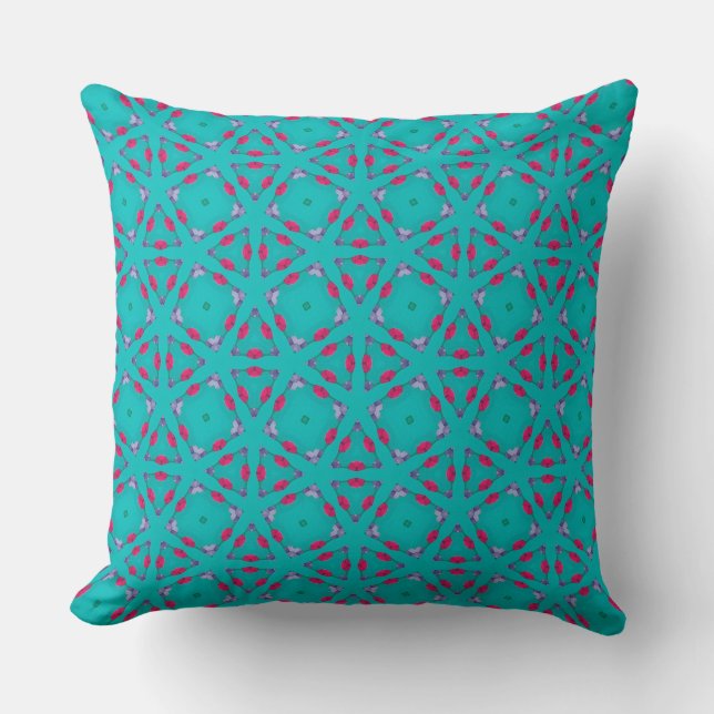 Teal Pink Retro Geometry Pillow (Front)