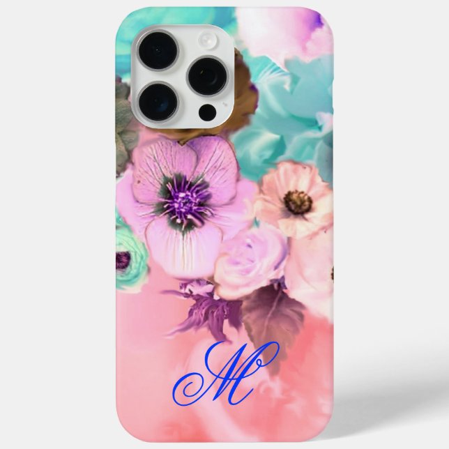 TEAL PINK ROSES AND ANEMONE FLOWERS MONOGRAM Case-Mate iPhone CASE (Back)