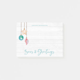 Teal Pink Seas and Greetings Seashell Ornament Post-it Notes
