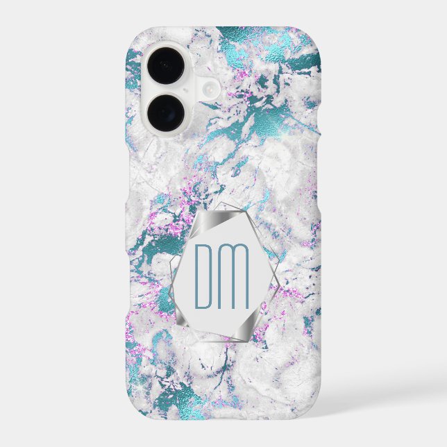 Teal Pink Silver Marble Monogram (Back)