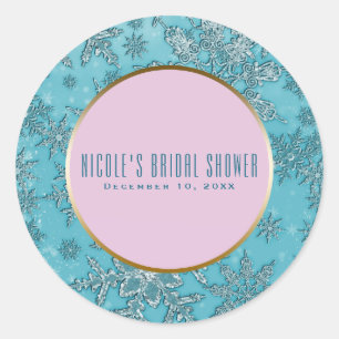 Teal Pink Snowflakes Pink Winter Wonderland Favour Classic Round Sticker