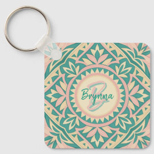 Teal & Pink Spring Garden  Key Ring