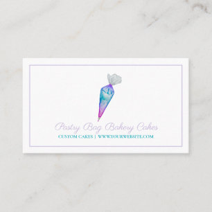 Teal Pink Watercolor Pastry Bag Bakery Business Card