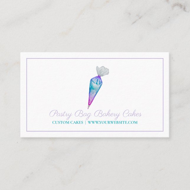 Teal Pink Watercolor Pastry Bag Bakery Business Card (Front)