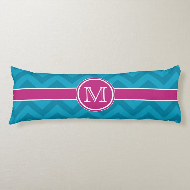 Teal & Pink Zig Zag Personalised Body Cushion (Front)