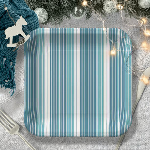 Teal Pinstripe Christmas Pattern#28 ID1009 Paper Plate