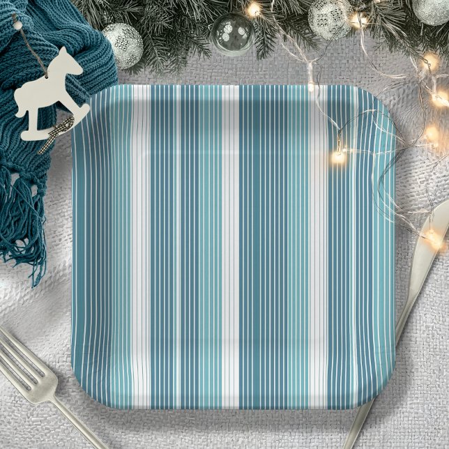 Teal Pinstripe Christmas Pattern#28 ID1009 Paper Plate (Creator Uploaded)