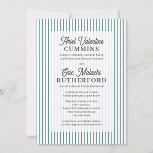 Teal Pinstripe Rustic Bride's Parents Remarried Invitation