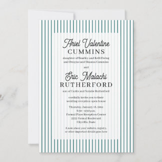 Teal Pinstripe Rustic Bride's Parents Remarried Invitation