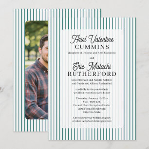 Teal Pinstripe Rustic Groom's Parents Remarried Invitation