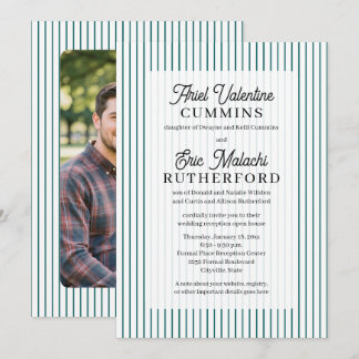 Teal Pinstripe Rustic Groom's Parents Remarried Invitation
