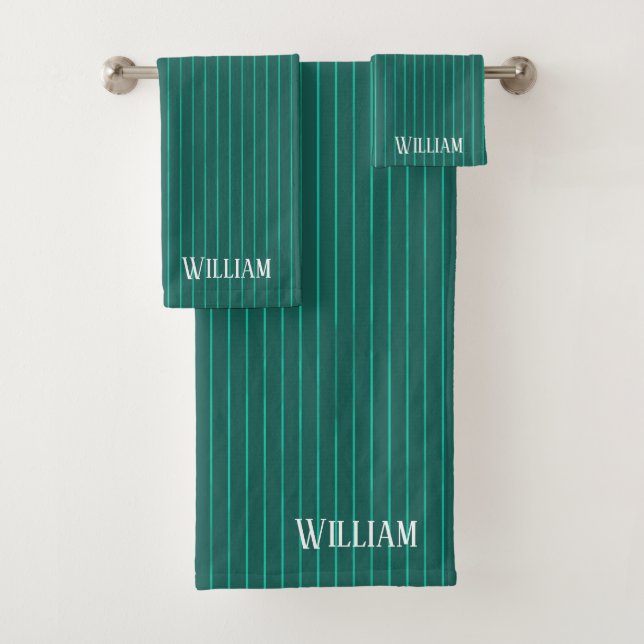 Teal pinstripes bath towel set (Insitu)