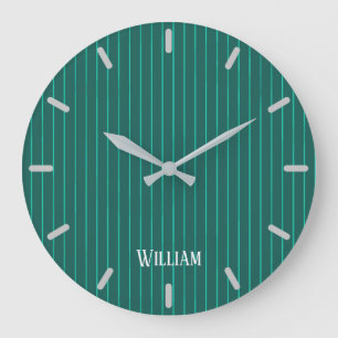 Teal pinstripes large clock