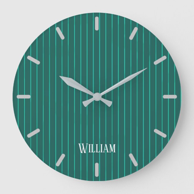 Teal pinstripes large clock (Front)