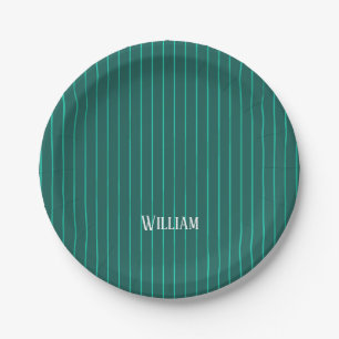 Teal pinstripes paper plate