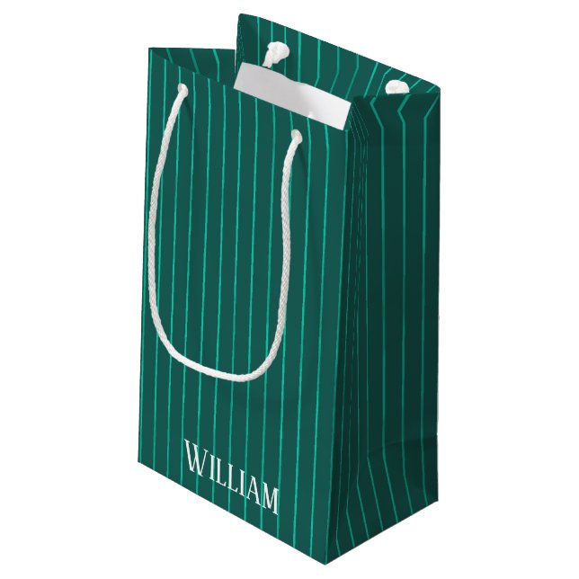Teal pinstripes small gift bag (Back Angled)