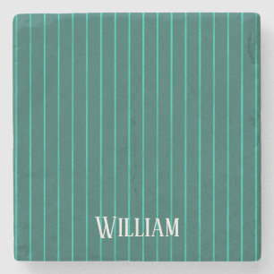 Teal pinstripes stone coaster
