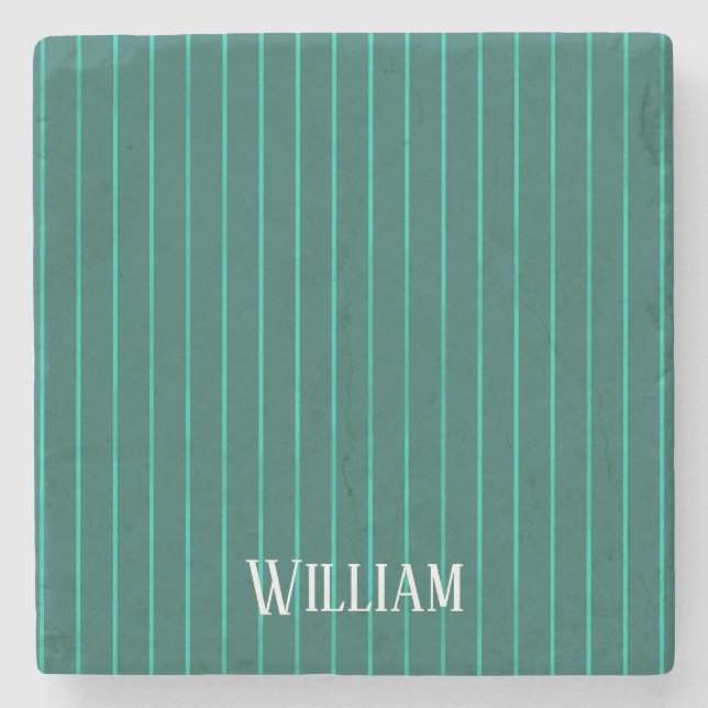Teal pinstripes stone coaster (Front)