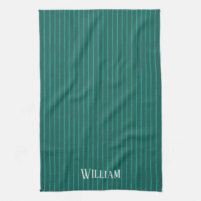 Teal pinstripes tea towel (Vertical)