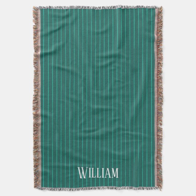 Teal pinstripes throw blanket (Front Vertical)